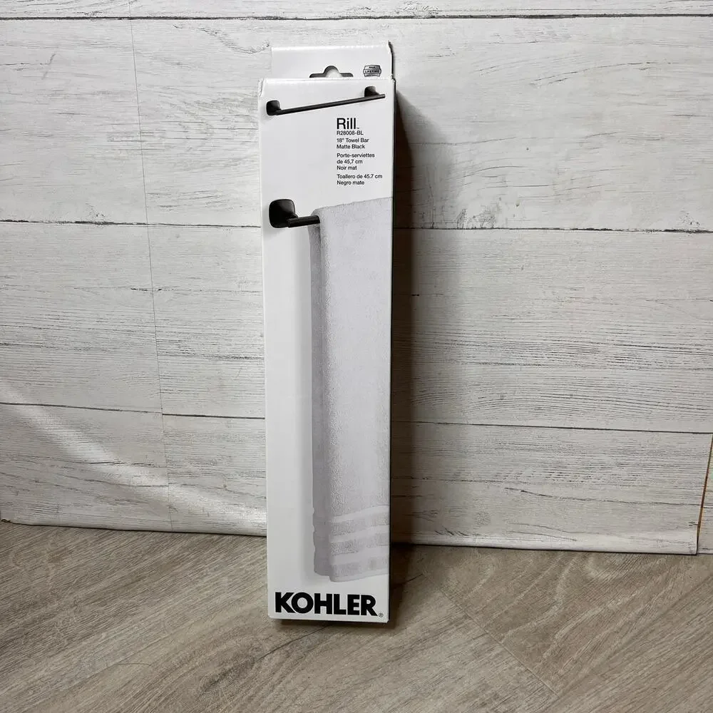 Kohler Rill 18 inch Matte Black Wall Towel Bar R28008-BL Lasting Finish